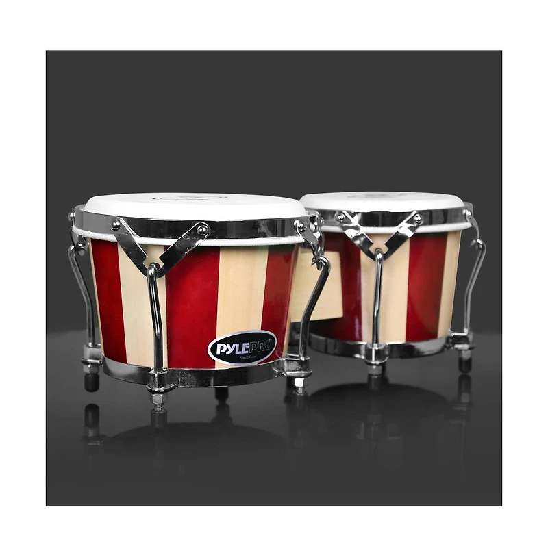 Pyle Hand-Crafted Wooden Bongos - Bongo Drums