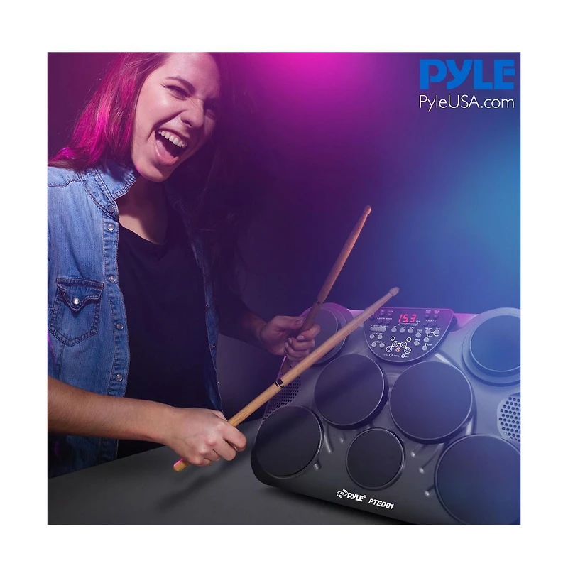 Pyle Electronic Table Digital Drum Kit Top with 7 Pad Digital Drum Kit
