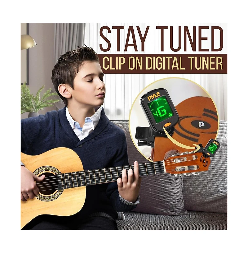 Pyle 1/2 Size Beginner Acoustic Guitar Kit - 34" Junior All Wood Guitar with Case, Strap, Picks & Lesson Access