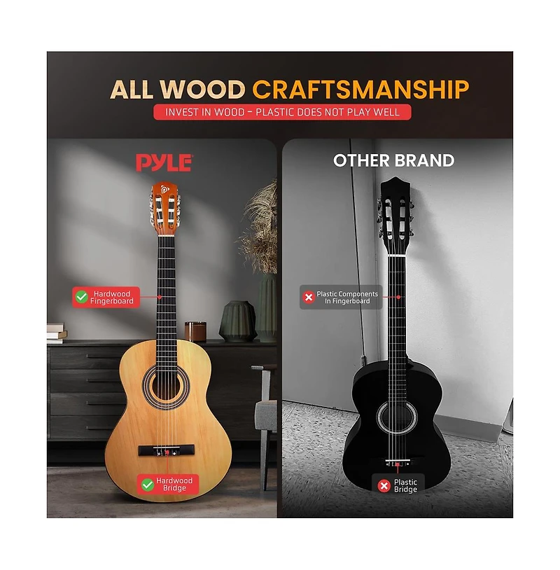 Pyle 30" 6-String Classical Acoustic Guitar for Beginners & Adults with Accessory Kit, Natural Finish