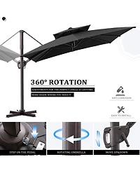 Pellebant Outdoor Patio Double Top 9x11FT Square Aluminum Cantilever Umbrella with Wheel Base