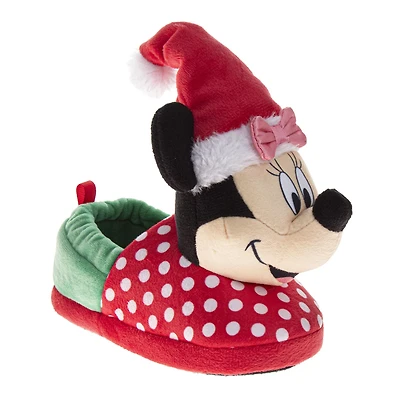 Disney Minnie Mouse Girls' Christmas Slippers Cozy, Plush, and Festive Santa House Shoes (Toddler Sizes 5-10 / Little Kid 11-12)