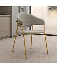 LeisureMod Bella Dining Chair With Arms Upholstered Leather/Velvet Accent Ergonomic Durable Stainless Steel Base for Modern Kitchen, Living Room