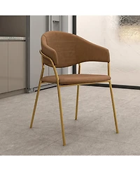 LeisureMod Bella Dining Chair With Arms Upholstered Leather/Velvet Accent Ergonomic Durable Stainless Steel Base for Modern Kitchen, Living Room