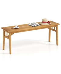 Gymax Acacia Wood Outdoor Bench 48'' Long Backless Wooden Picnic Bench w/ Slatted Seat