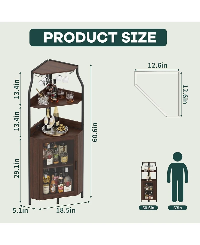 gaomon 4 Tier Corner Wine Rack with Glass Holder and Storage Shelves for Living Room