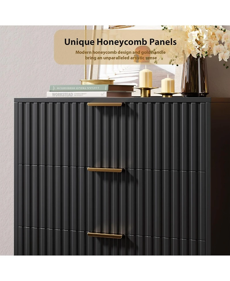 homfan Modern Fluted 5 Drawer Dresser - 48" Tall Wooden Chest with Deep Storage, Wide Top, Organizer for Bedroom, Living Room, Hallway, Kids Room