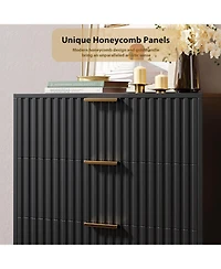 homfan Modern Fluted 5 Drawer Dresser - 48" Tall Wooden Chest with Deep Storage, Wide Top, Organizer for Bedroom, Living Room, Hallway, Kids Room