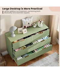 homfan Modern Fluted 6 Drawer Dresser - Wide Wooden Chest with Deep Drawers Double Tv Stand for Bedroom, Living Room, Hallway, Kids Room