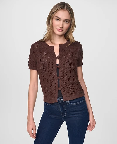 Dkny Jeans Women's Short-Sleeve Crewneck Cardigan