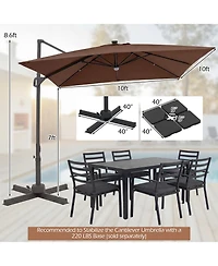 Gymax Cantilever Patio Umbrella With Solar Led Lights Square Offset Hanging