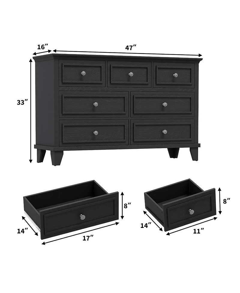 homfan Modern 7 Drawer Dresser for Bedroom – Wide Chest of Drawers Deep Storage Water-Resistant Wood Top Cabinet