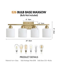 Busdays 4 Light Gold Modern Bathroom Light Fixture Vanity Light Over Mirror Wall Sconce Frosted Glass Shades E26 Socket Bulbs Not Included