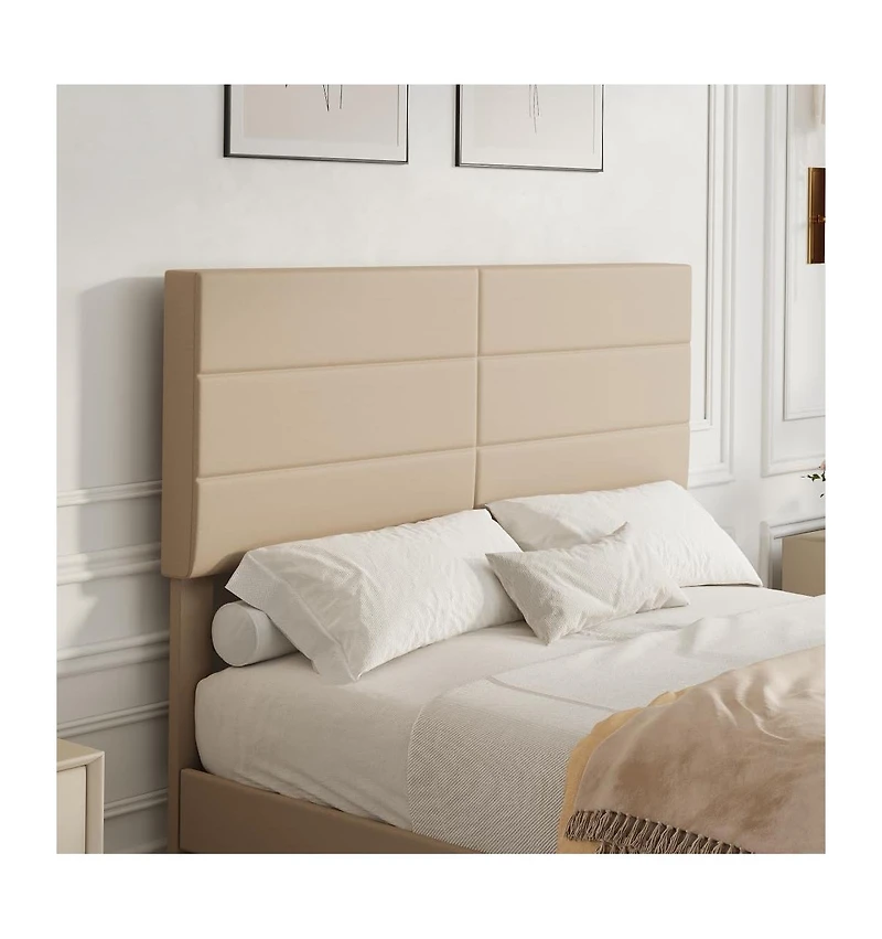 gaomon Upholstered Platform Bed, 6-Grid Linen Headboard