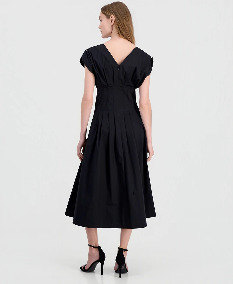 Anne Klein Remove Women's Pleated-Waist V-Neck Midi Dress