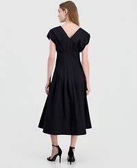 Anne Klein Remove Women's Pleated-Waist V-Neck Midi Dress