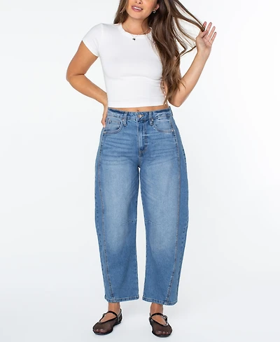Celebrity Pink Juniors' High-Rise Barrel-Leg Jeans