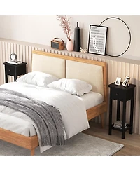 Gymax Solid Wood Side Table Rectangular 2PCS Sofa Side Table w/ Acacia Wood Top Telephone Table