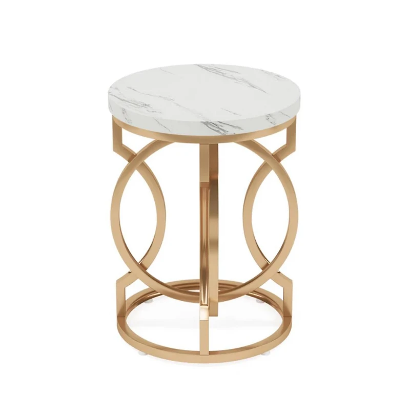Slickblue Round Bedside Table with Stylish Faux Marble Surface