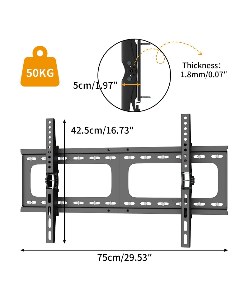 Unho Low Profile Tv Mount, 30-86 Inch, 60kg, 15 degrees Tilt, Vesa up to 800x400