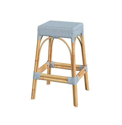 Butler Specialty Robias Rectangular Rattan 30" Bar Stool, Baby Blue