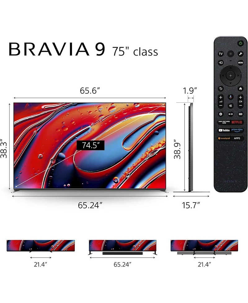 Sony K75XR90 75" XR90 Series Bravia Mini Led Hdr Qled 4K Google Tv with a Sony Ht-A9000 Bravia Theater Bar Soundbar with Dolby Atmos (2024)