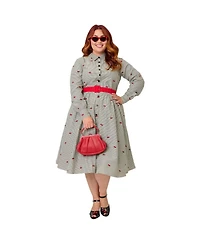 Unique Vintage Plus Long Sleeve Belted Shirt Dress
