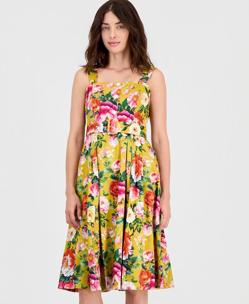 Tahari Asl Women's Printed Square-Neck Fit & Flare Dress