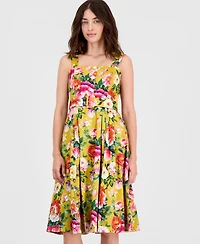 Tahari Asl Women's Printed Square-Neck Fit & Flare Dress