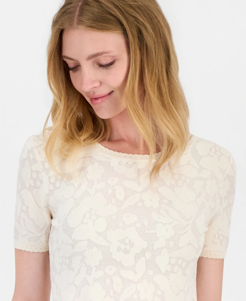 T Tahari Women's Burnout Floral Crewneck Top
