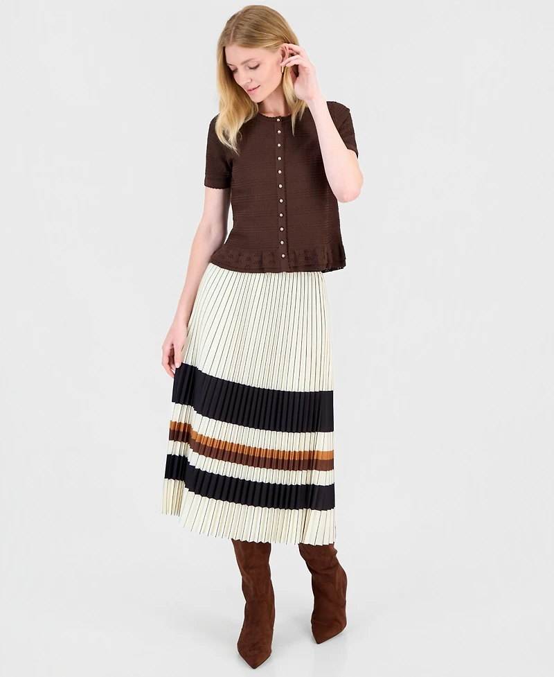 T Tahari Women's Textured Ruffled-Hem Cardigan