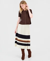T Tahari Women's Textured Ruffled-Hem Cardigan