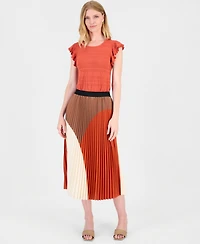 T Tahari Women's Pleated Pull-On Midi Flare Skirt