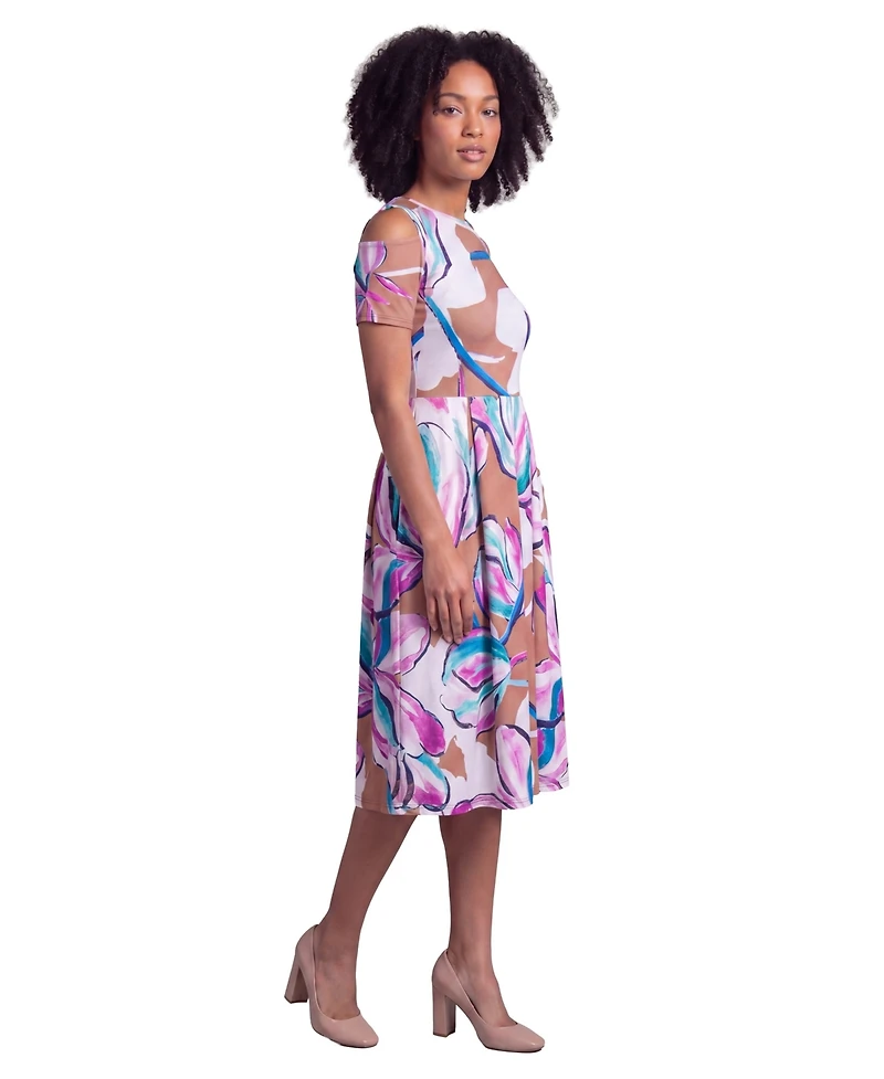 24seven Comfort Apparel Petite Essential Abstract Print Short-Sleeve Dress