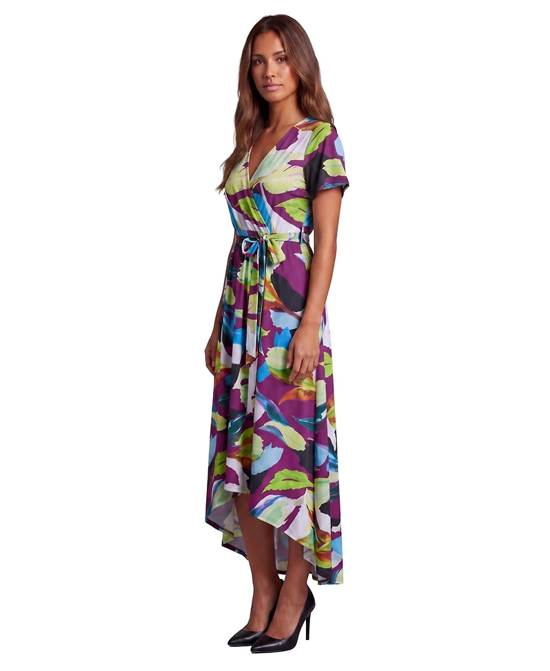 24seven Comfort Apparel Petite Essential Floral Print V-Neck Dress