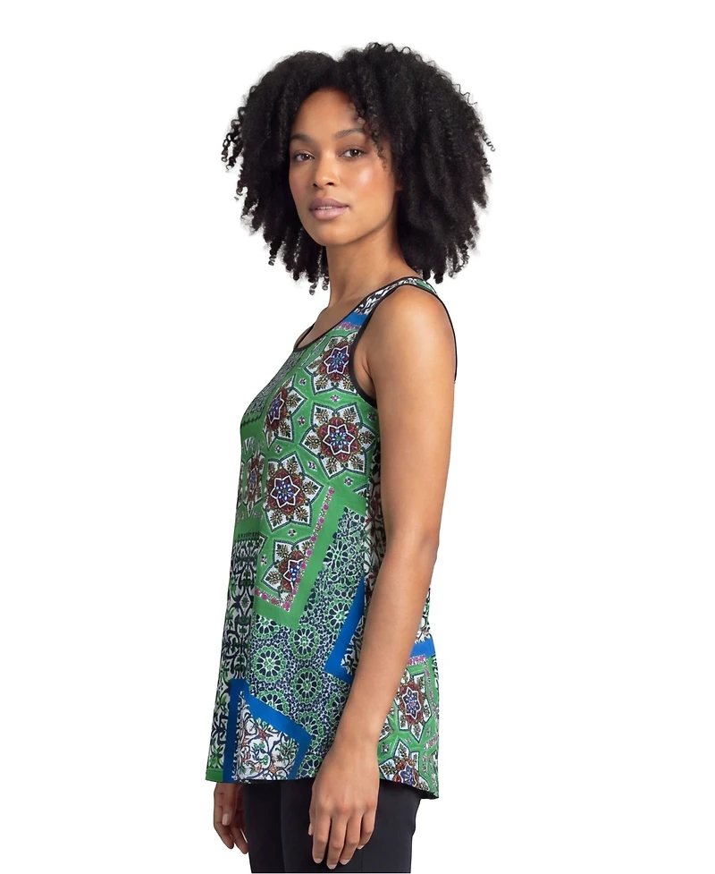 24seven Comfort Apparel Petite Essential Abstract Print Tank Flared Top