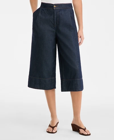 I.n.c. International Concepts Women's Cropped Denim Wide-Leg Pants, Macy's Exclusive