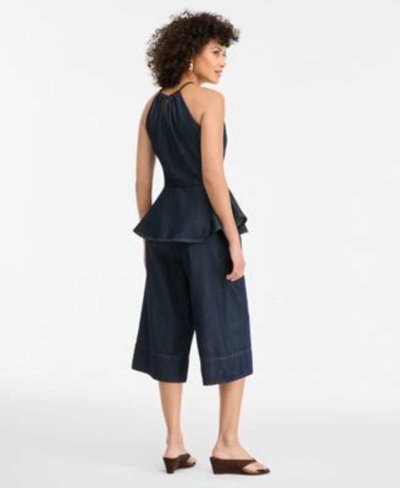 I.N.C. International Concepts Womens Denim Halter Top Cropped Culottes Macys Exclusive
