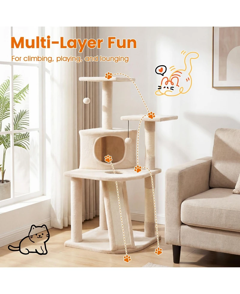 Cozito 44 in Tall Kitten Tower with Condo and 2 Plush Perches, Beige