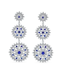 Bling Jewelry cocktail Fashion Statement Blue Sapphire Cz Triple Circle Medallion Statement Chandelier Earrings
