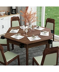 Rainsken 2-in-1 Dining and Gaming Table, with Cup Holders, Removable Top, for 4-6 Players, Non-Slip Play Mat, Solid Wood Legs
