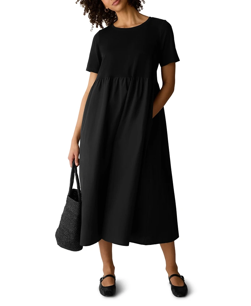 Eileen Fisher Women's Round Neck Short-Sleeve Midi Dress