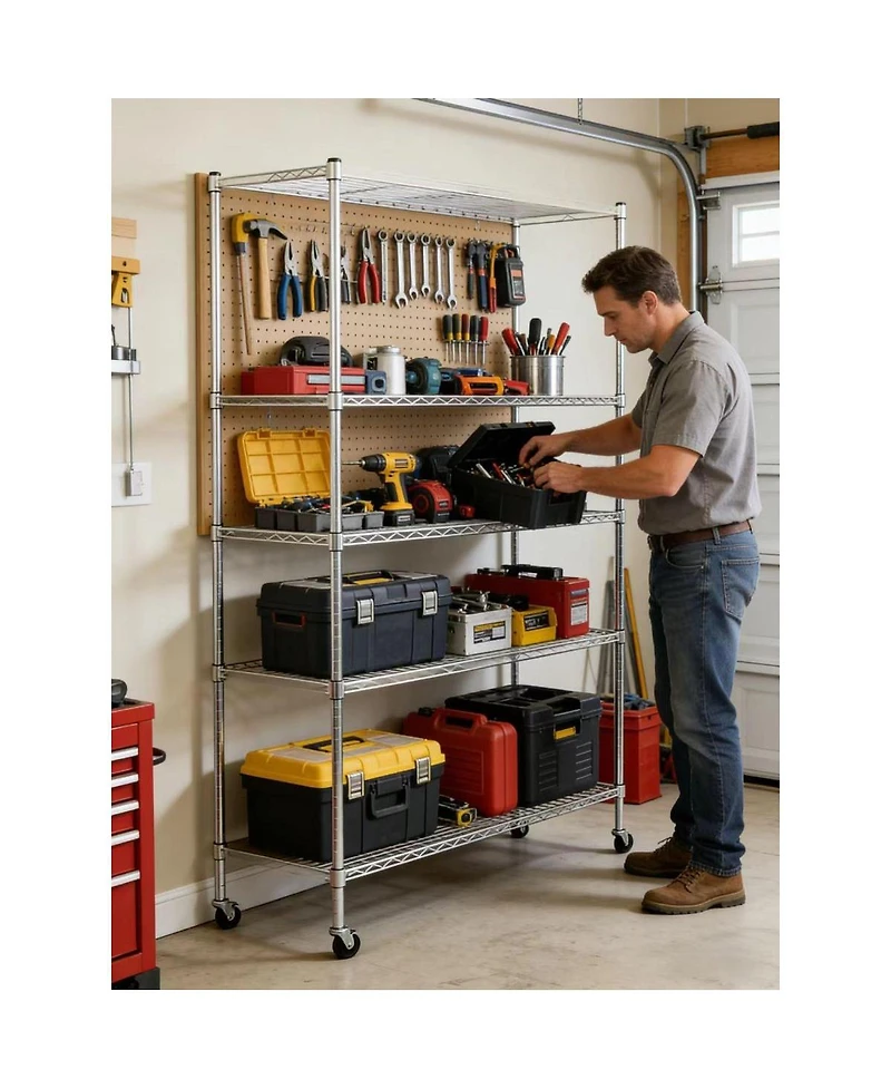 Streamdale Furniture Heavy Duty 5 Tier Wire Shelving Unit with Wheels and Feet