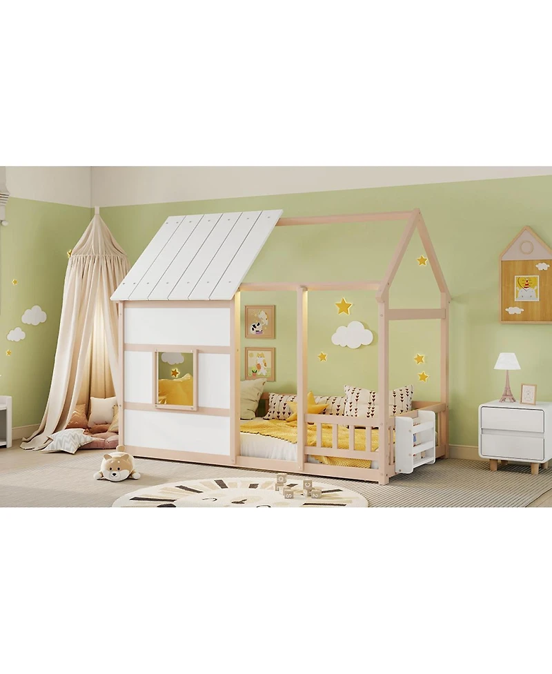 Streamdale Furniture House Floor Bed With 7 Colors Led Light of Nude