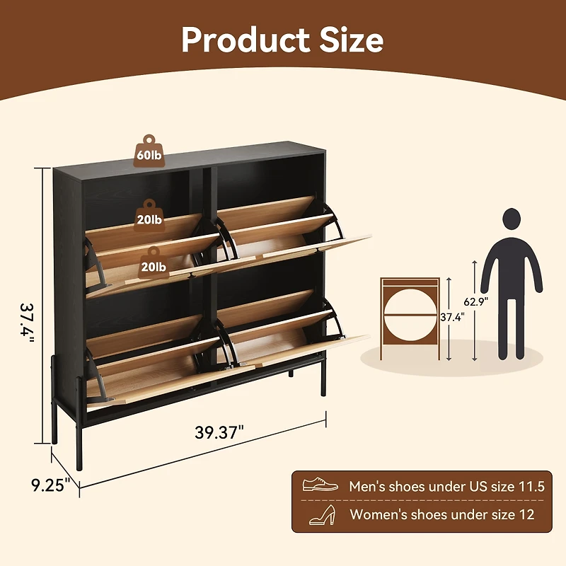 Streamdale Furniture Rattan Shoe Cabinet, 4-Door Flip