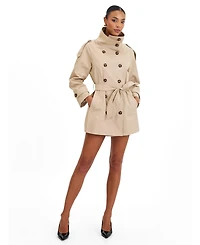 Miss Circle Women's Vanetta Tan High Collar Double-Breasted Trench Mini Coat