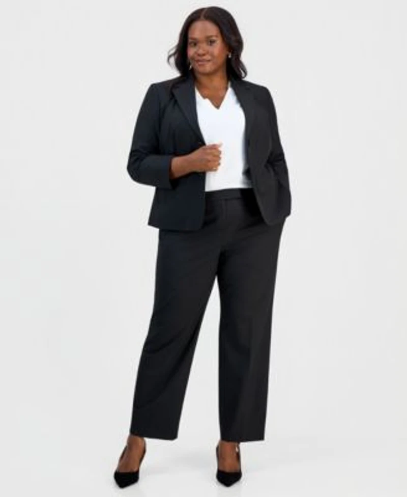 Kasper Plus Size Washable Bi Stretch Notched Collar Two Button Blazer Straight Leg Pants