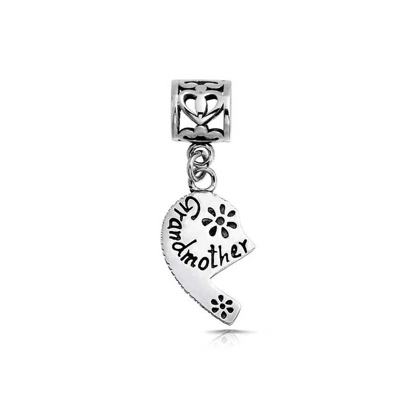 Bling Jewelry Puzzle Split Heart Grandmother Granddaughter Dangle Charm Bead Sterling Silver Fit European Bracelet