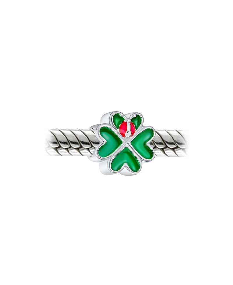 Bling Jewelry Lucky Green Clover Heart and Lady Bug Charm Bead .925 Sterling Silver Fits European Bracelet