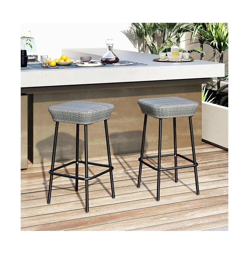 Boyel Living 29.5 Inches Patio Bar Stools Set of 2 with Rattan Seat and Footrest